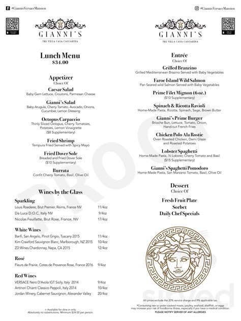 giannis at the former versace mansion|giannis versace mansion menu.